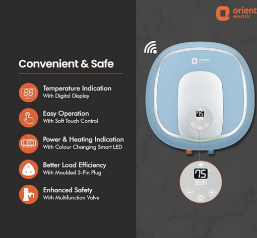 Orient Aquator+ Iot|10L storage water heater|Iot enabled - smart energy saving and timer functions|Ultra-diamond glassline coated tank|5 star ENERGY SAVING rating |8 bar pressure compatibility - Image 4